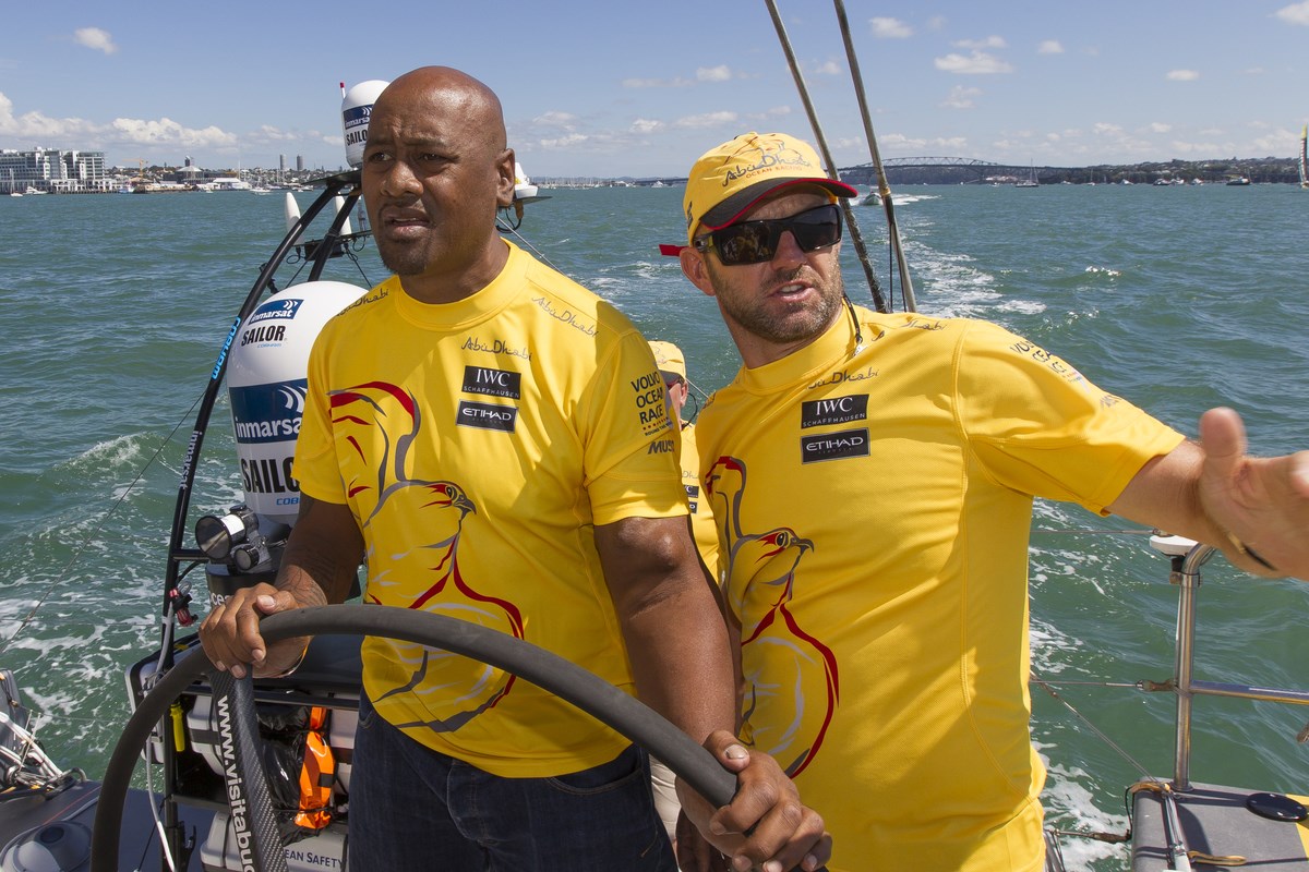 Rugby legend Jonah Lomu joined ADOR aboard Azzam for the New Zealand Herald In Port Race in Auckland. Image Ian Roman - Abu Dhabi Ocean Racing.jpg